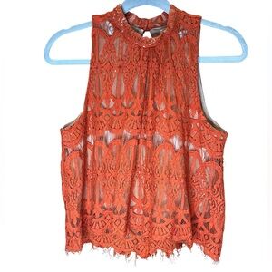 Love Fire Lace Mock Neck Sleeveless Cropped Top